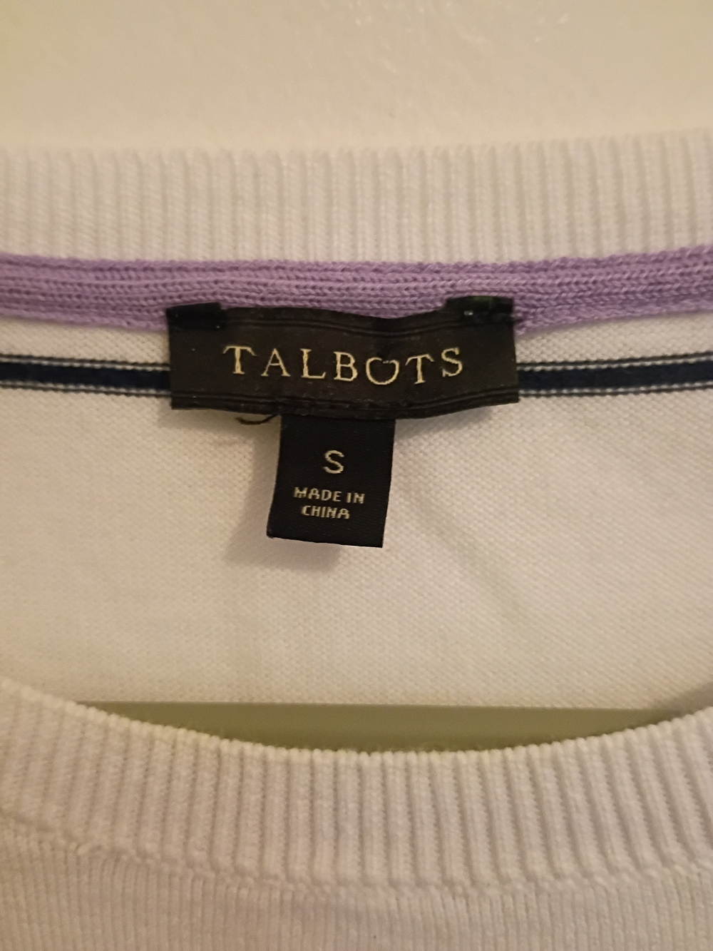Talbots White Sweater with Navy Cat Motif Stripes Sz S - Picture 3 of 6